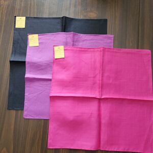 Wemco Lot 3 Scarves Bandanas Black Pink Purple Solid Woven 14x14" sq Vintage NEW